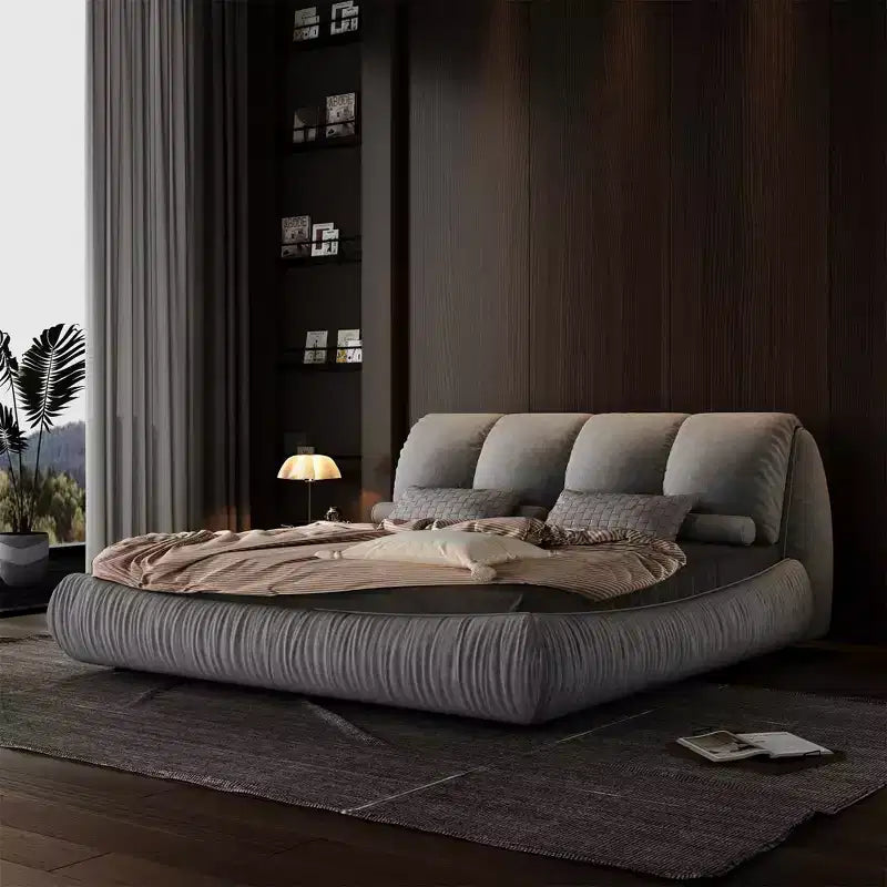 MAYEERTY Letto king-size imbottito di lusso con testiera imbottita oversize e struttura in legno massiccio, Grigio