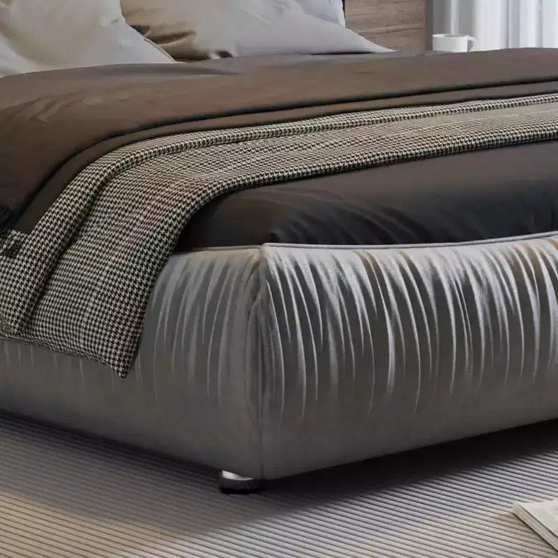 MAYEERTY Letto king-size imbottito di lusso con testiera imbottita oversize e struttura in legno massiccio, Grigio
