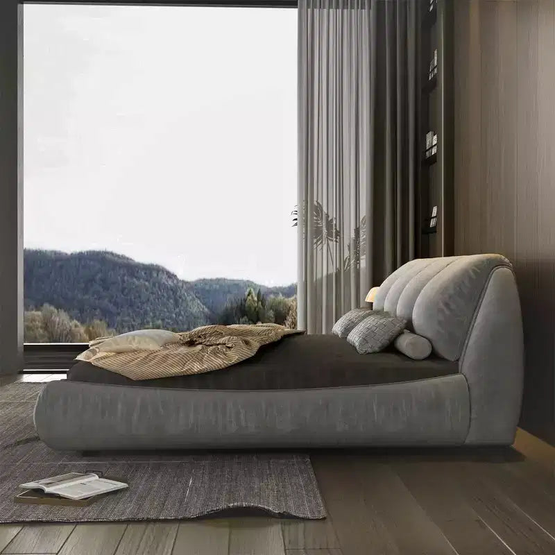 MAYEERTY Letto king-size imbottito di lusso con testiera imbottita oversize e struttura in legno massiccio, Grigio