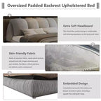MAYEERTY Letto king-size imbottito di lusso con testiera imbottita oversize e struttura in legno massiccio, Grigio