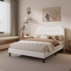 Telaio Letto Imbottito Matrimoniale in Tessuto Teddy Bouclé Testiera Bianco Nuvola Design Moderno Marshmallow Nessuna Rete a Molle Necessaria Robuste Doghe in Legno
