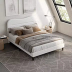 Telaio Letto Imbottito Matrimoniale in Tessuto Teddy Bouclé Testiera Bianco Nuvola Design Moderno Marshmallow Nessuna Rete a Molle Necessaria Robuste Doghe in Legno