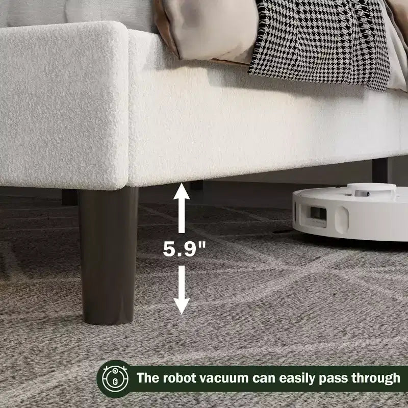 Telaio Letto Imbottito Matrimoniale in Tessuto Teddy Bouclé Testiera Bianco Nuvola Design Moderno Marshmallow Nessuna Rete a Molle Necessaria Robuste Doghe in Legno
