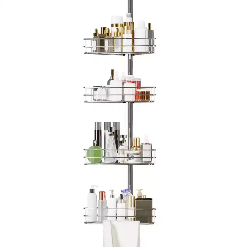 Tension Pole Shower Caddy, Corner Shower Caddies with 4 Basket Shelves & Built-In Towel Bars, Rustproof Bathroom Shower Organizer Adjustable 75-110