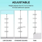 Piantana doccia ad angolo, con 4 ripiani a cestello e barre portasciugamani integrate, organizer doccia da bagno antiruggine regolabile 75-110