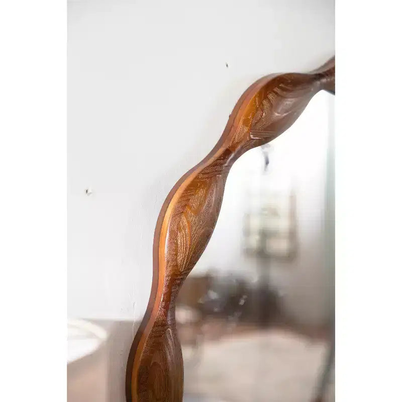 Specchio da parete rotondo 32,28, Specchio decorativo irregolare ondulato in stile rustico, Noce - ModernLuxe
