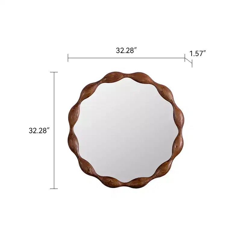 Specchio da parete rotondo 32,28, Specchio decorativo irregolare ondulato in stile rustico, Noce - ModernLuxe