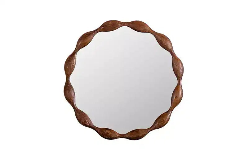 Specchio da parete rotondo 32,28, Specchio decorativo irregolare ondulato in stile rustico, Noce - ModernLuxe