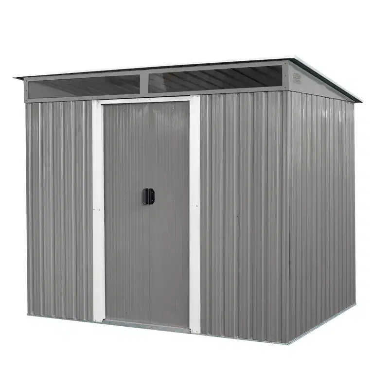 Capanno da Esterno in Metallo 8x6 ft con Ante Scorrevoli Lucchettabili, Tetto Inclinato, Finestre e Bocchette d'Aria, Casetta Porta Attrezzi Resistente alle Intemperie