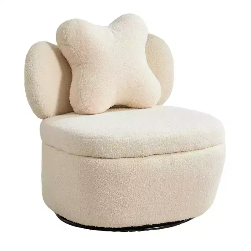 Poltrona girevole a 360° con vano portaoggetti, poltrona imbottita in velluto Teddy con cuscino ergonomico, tessuto antigraffio