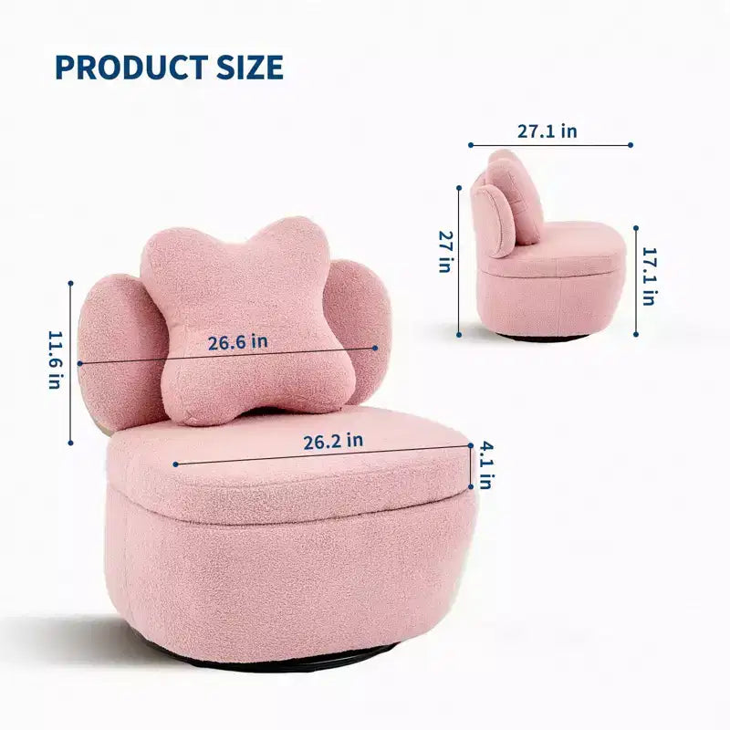 Poltrona girevole a 360° con vano portaoggetti, poltrona imbottita in velluto Teddy con cuscino ergonomico, tessuto antigraffio