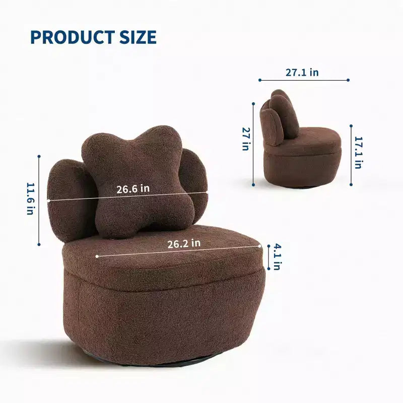 Poltrona girevole a 360° con vano portaoggetti, poltrona imbottita in velluto Teddy con cuscino ergonomico, tessuto antigraffio