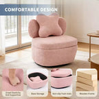 Poltrona girevole a 360° con vano portaoggetti, poltrona imbottita in velluto Teddy con cuscino ergonomico, tessuto antigraffio