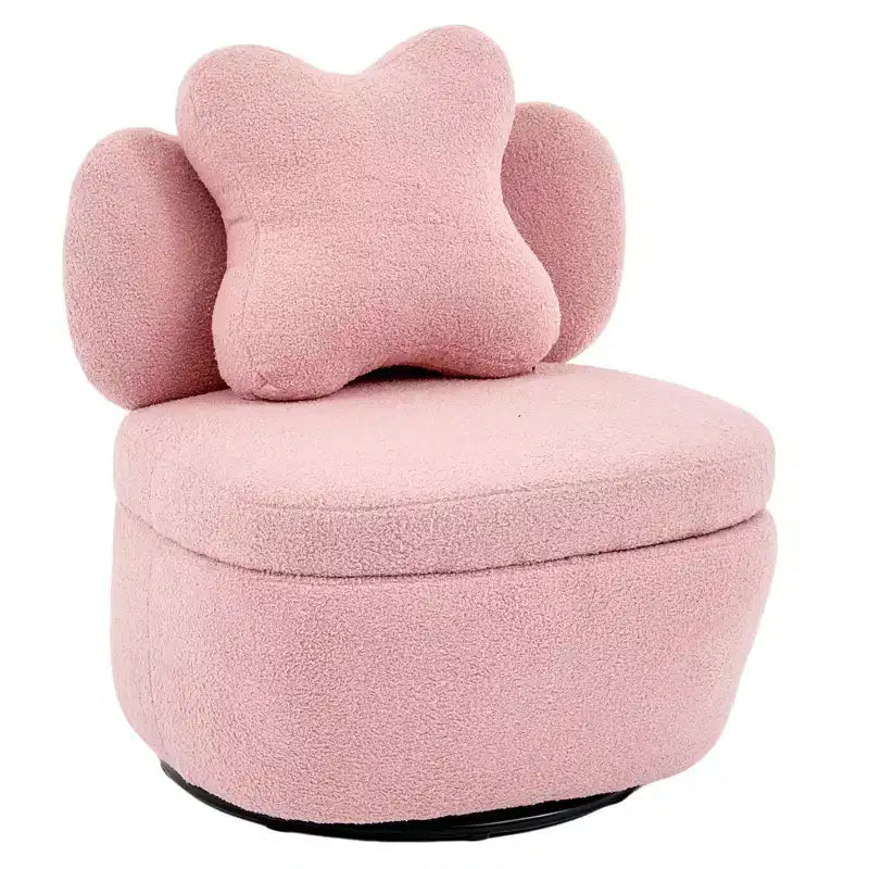 Poltrona girevole a 360° con vano portaoggetti, poltrona imbottita in velluto Teddy con cuscino ergonomico, tessuto antigraffio