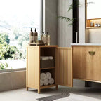 sumyeg Mobiletto da bagno in bambù con anta e ripiano regolabile, organizer da pavimento indipendente per diverse stanze