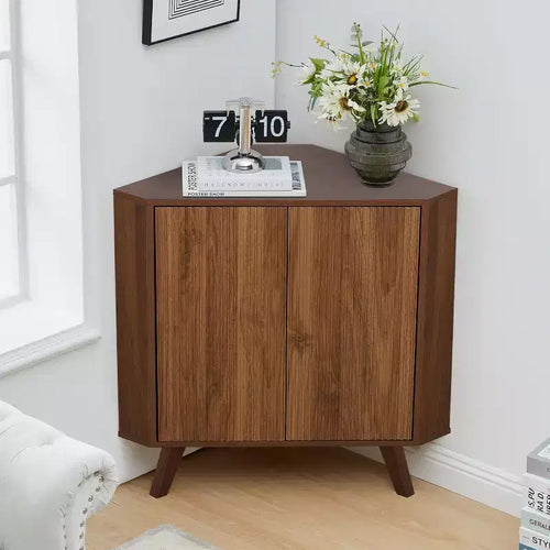 Tavolino angolare industriale in legno a 3 ripiani con ante, tavolino triangolare per soggiorno, cucina, 80 x 40 x 78 cm