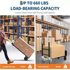 Carrello manuale convertibile 2 in 1, capacità di carico 300 kg, carrello pieghevole con ruote, cinghie elastiche, carrello pieghevole in acciaio al carbonio per magazzino