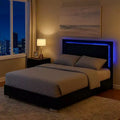 Royal Hamton Queen Size Bed w LED Headboard, Piano Black Wood Frame