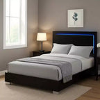 Letto matrimoniale Royal Hamton con testiera a LED, struttura in legno nero pianoforte
