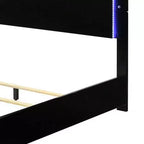 Letto matrimoniale Royal Hamton con testiera a LED, struttura in legno nero pianoforte
