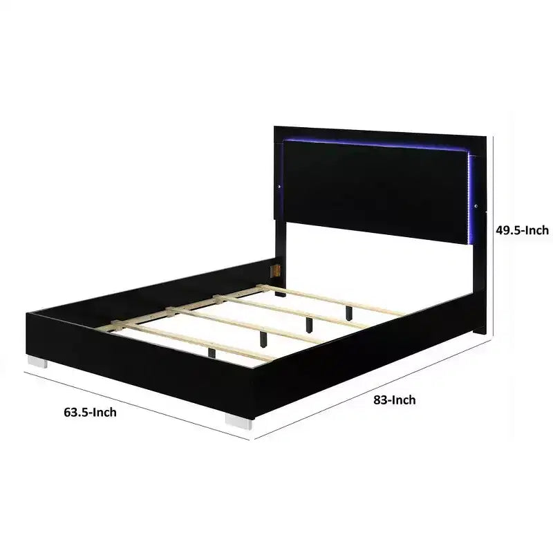 Letto matrimoniale Royal Hamton con testiera a LED, struttura in legno nero pianoforte