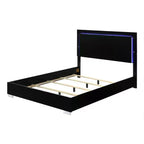 Letto matrimoniale Royal Hamton con testiera a LED, struttura in legno nero pianoforte