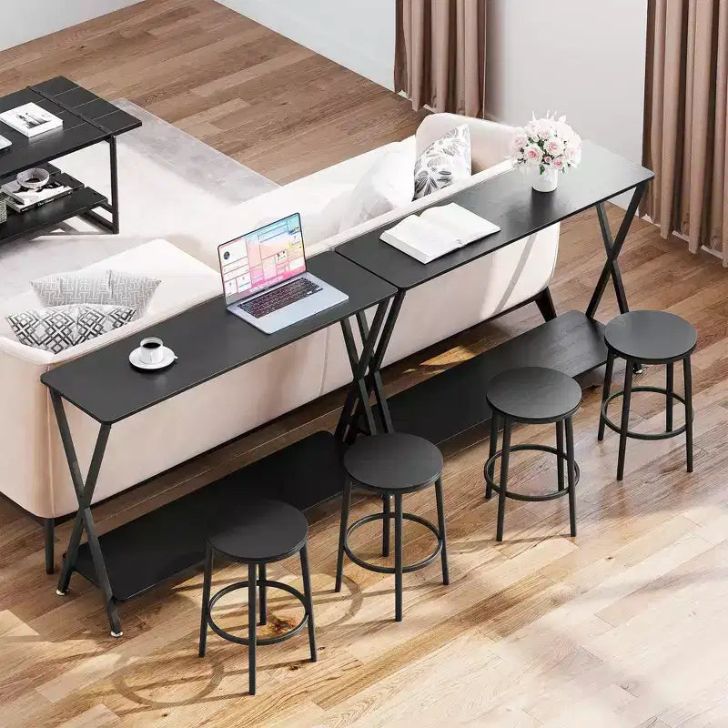 Tavolino Consolle Stretto con Mensole, Tavolo da Divano Rustico a 2 Livelli, Tavolo d'Ingresso per Corridoio, Soggiorno, Camera da Letto, Tavolino Contenitore Dietro il Divano