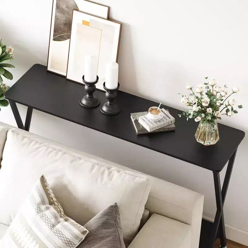 Tavolino Consolle Stretto con Mensole, Tavolo da Divano Rustico a 2 Livelli, Tavolo d'Ingresso per Corridoio, Soggiorno, Camera da Letto, Tavolino Contenitore Dietro il Divano