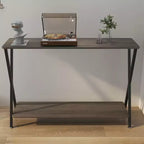 Tavolino Consolle Stretto con Mensole, Tavolo da Divano Rustico a 2 Livelli, Tavolo d'Ingresso per Corridoio, Soggiorno, Camera da Letto, Tavolino Contenitore Dietro il Divano