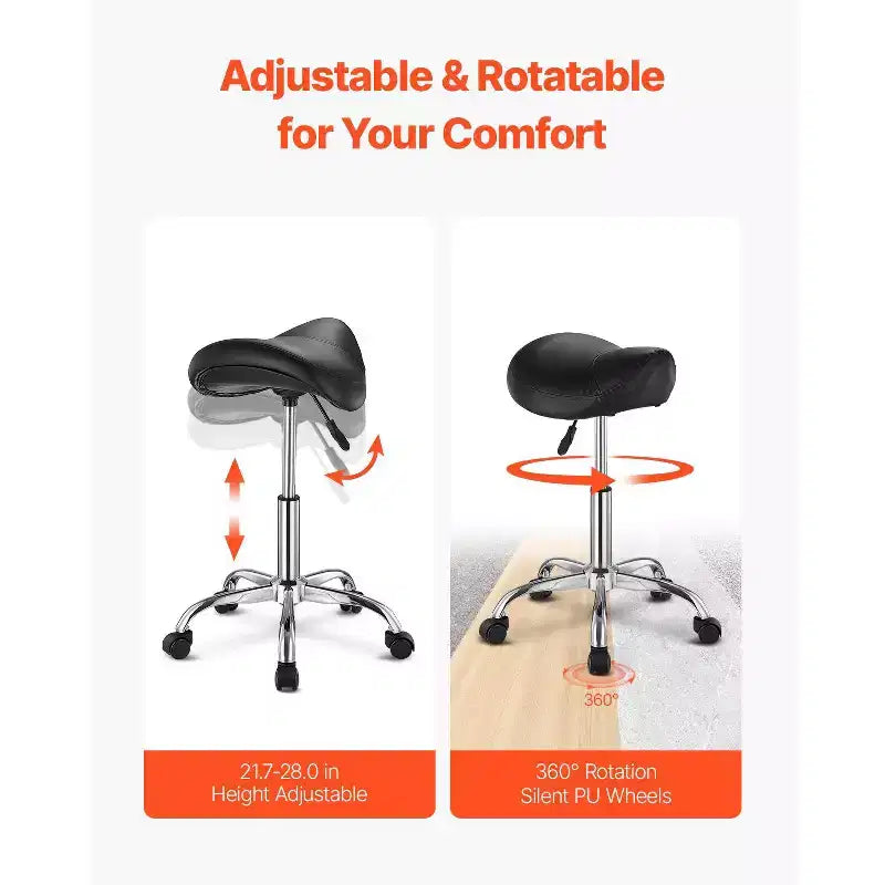 Sgabello a sella ergonomico con ruote, sedia girevole regolabile in altezza, capacità di 204 kg