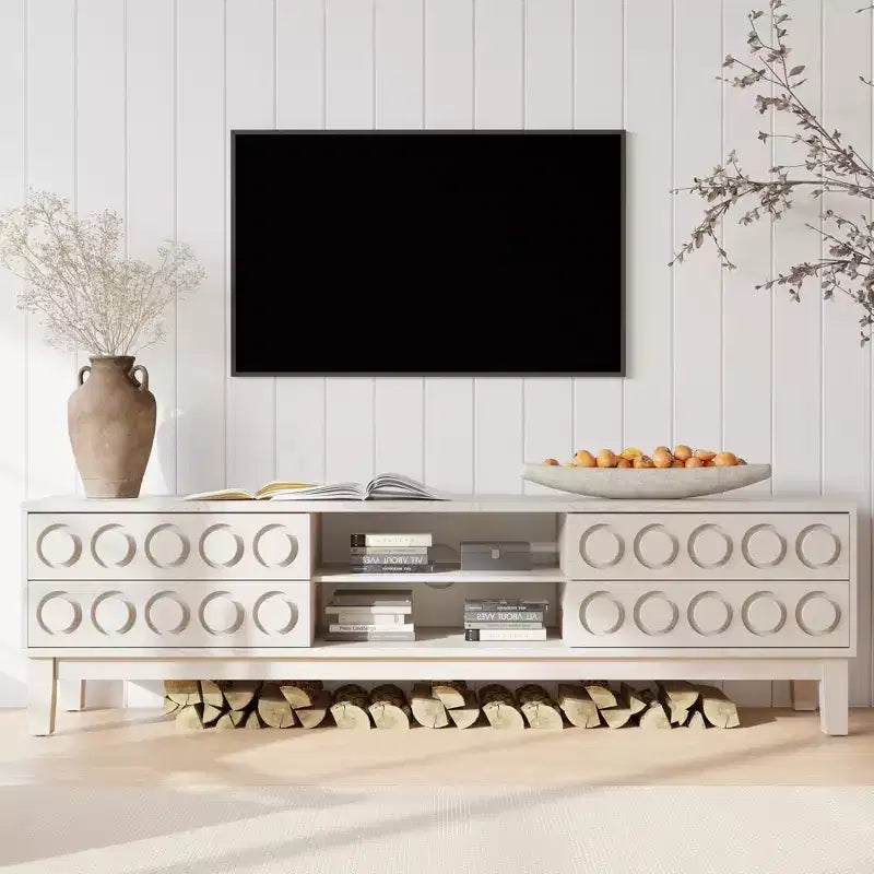JVNOXK 70.08inMobile TV moderno di metà secolo con 4 cassetti e gestione cavi, mobile TV per TV fino a 75, per soggiorno, ufficio (bianco)