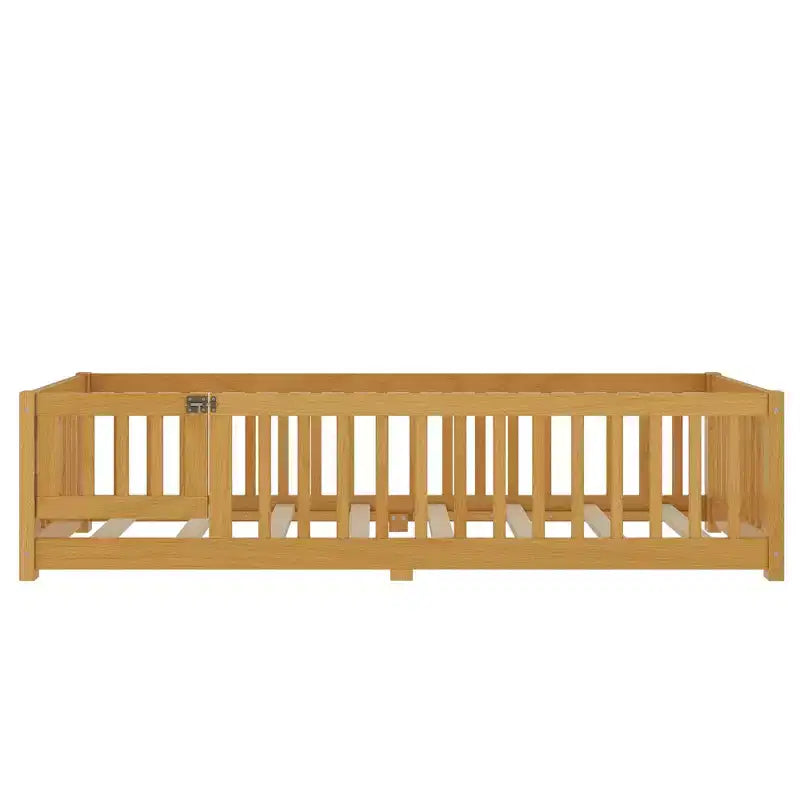 Bellemave Letto a terra per bambini in legno massello con sponde di sicurezza e porta rimovibile, letto a terra Montessori per bambini