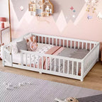 Bellemave Letto a terra per bambini in legno massello con sponde di sicurezza e porta rimovibile, letto a terra Montessori per bambini