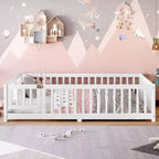 Bellemave Letto a terra per bambini in legno massello con sponde di sicurezza e porta rimovibile, letto a terra Montessori per bambini