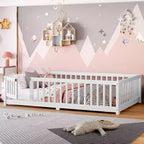 Bellemave Letto a terra per bambini in legno massello con sponde di sicurezza e porta rimovibile, letto a terra Montessori per bambini