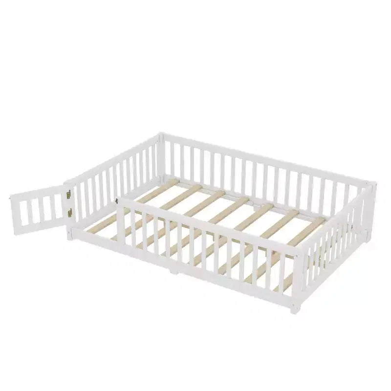Bellemave Letto a terra per bambini in legno massello con sponde di sicurezza e porta rimovibile, letto a terra Montessori per bambini