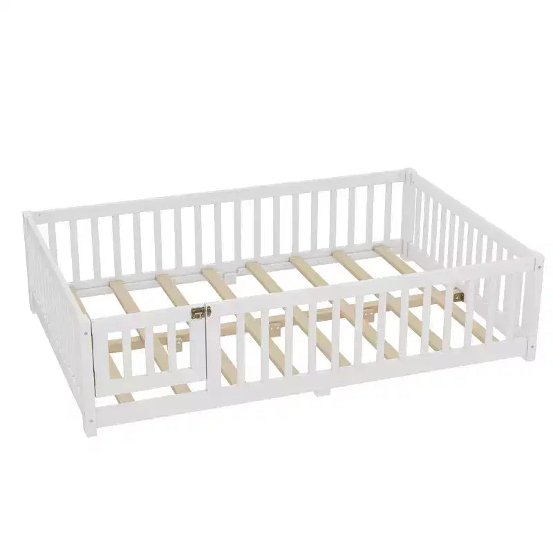 Bellemave Letto a terra per bambini in legno massello con sponde di sicurezza e porta rimovibile, letto a terra Montessori per bambini