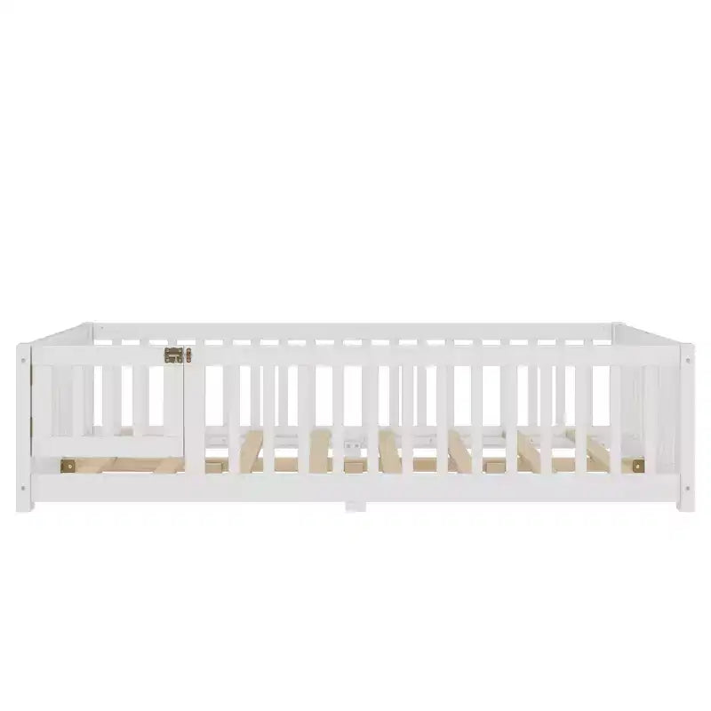 Bellemave Letto a terra per bambini in legno massello con sponde di sicurezza e porta rimovibile, letto a terra Montessori per bambini