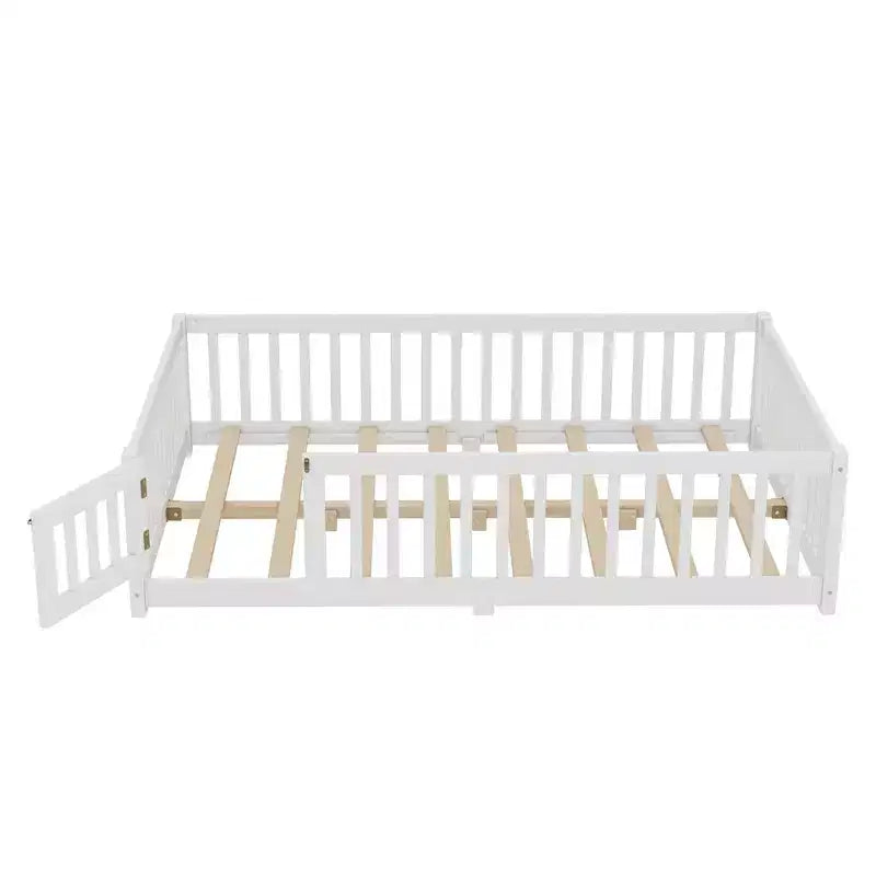 Bellemave Letto a terra per bambini in legno massello con sponde di sicurezza e porta rimovibile, letto a terra Montessori per bambini