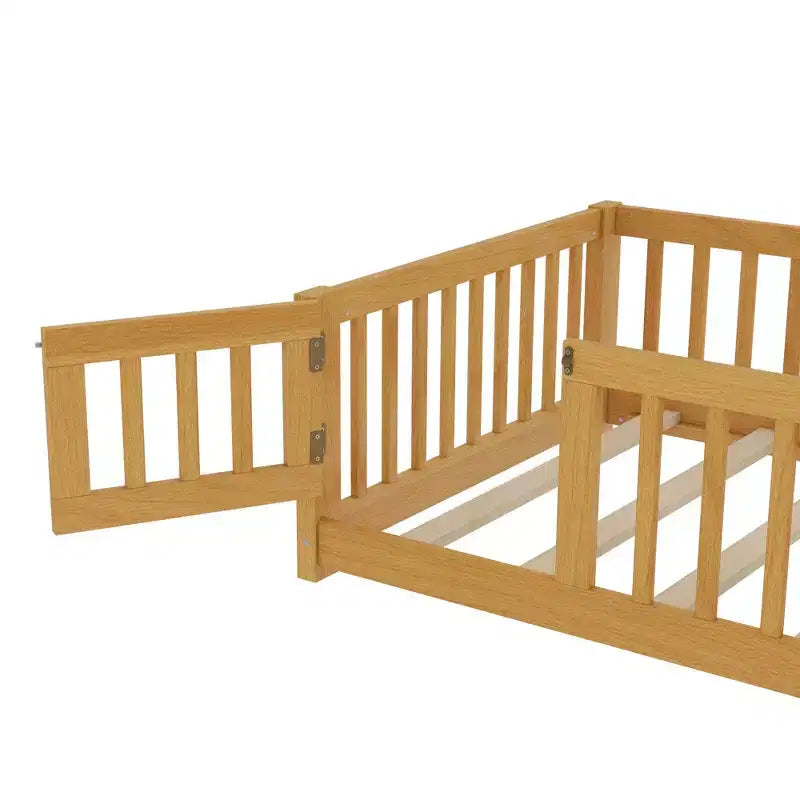 Bellemave Letto a terra per bambini in legno massello con sponde di sicurezza e porta rimovibile, letto a terra Montessori per bambini