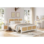 COZONY Struttura Letto in Rattan con Testiera, Letto a Piattaforma Boho, Robuste Doghe in Metallo, Silenzioso, Nessuna Rete a Molle
