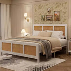 COZONY Struttura Letto in Rattan con Testiera, Letto a Piattaforma Boho, Robuste Doghe in Metallo, Silenzioso, Nessuna Rete a Molle