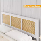 COZONY Struttura Letto in Rattan con Testiera, Letto a Piattaforma Boho, Robuste Doghe in Metallo, Silenzioso, Nessuna Rete a Molle