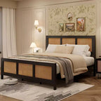 COZONY Struttura Letto in Rattan con Testiera, Letto a Piattaforma Boho, Robuste Doghe in Metallo, Silenzioso, Nessuna Rete a Molle