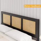 COZONY Struttura Letto in Rattan con Testiera, Letto a Piattaforma Boho, Robuste Doghe in Metallo, Silenzioso, Nessuna Rete a Molle