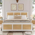 COZONY Struttura Letto in Rattan con Testiera, Letto a Piattaforma Boho, Robuste Doghe in Metallo, Silenzioso, Nessuna Rete a Molle