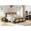 COZONY Rattan Bed Frame with Headboard, Boho Platform Bed Strong Metal Slats Support Noise Free No Box Spring