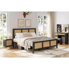 COZONY Rattan Bed Frame with Headboard, Boho Platform Bed Strong Metal Slats Support Noise Free No Box Spring