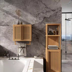 Mobiletto da bagno a muro GDFStudio Havenridge in bambù con ripiano e spazio portaoggetti