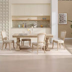Sedie da pranzo in stile country francese, set da 2, con schienale a ventaglio imbottito, intagliato a filo, smontabile, beige